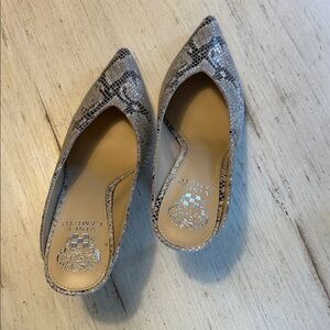 Vince Camuto Black and Gray Snake Print Mules